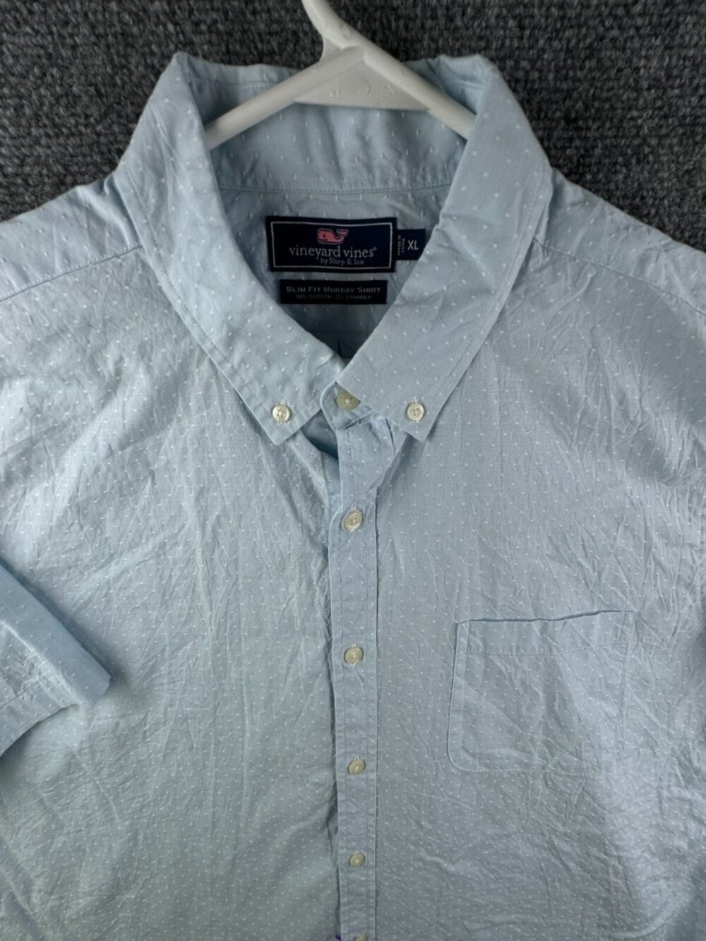 Vineyard Vines Button Up Shirt Short Sleeve Cotton Stretch Blue XL Slim Murray